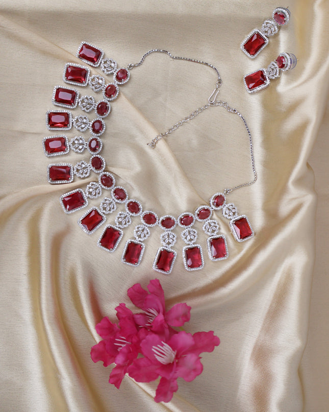 Silver Plated AD Necklace Sets-3