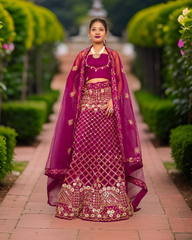 Semi-Stitched Lehenga Embroidery & Zari Thread Work by Shreekama-0