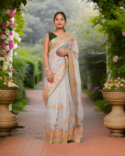 Designer Saree with Zari Thread Work & Embroidery by Shreekama-0