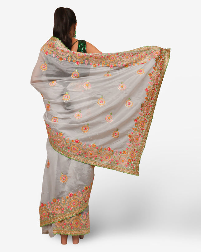 Designer Saree with Zari Thread Work & Embroidery by Shreekama-2