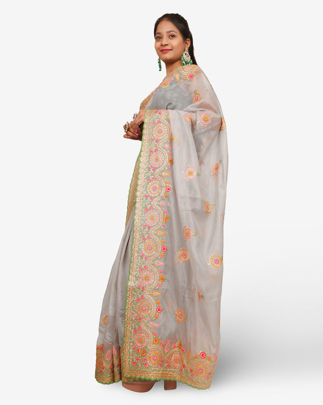 Designer Saree with Zari Thread Work & Embroidery by Shreekama-1