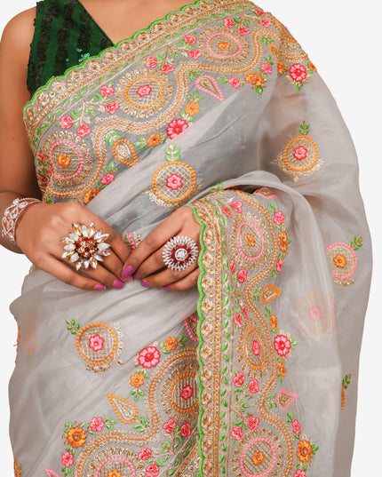 Designer Saree with Zari Thread Work & Embroidery by Shreekama-3