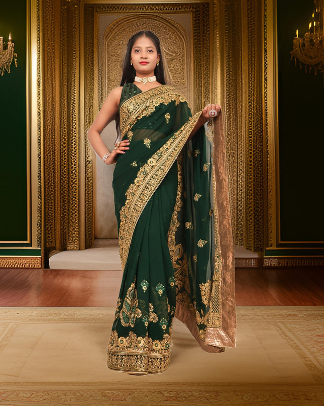 Designer Saree with Embroider & Zari Thread Work by Shreekama-0