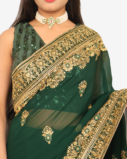 Designer Saree with Embroider & Zari Thread Work by Shreekama-3
