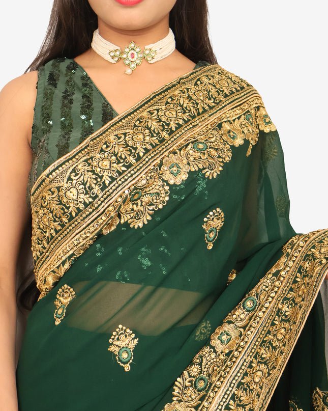 Designer Saree with Embroider & Zari Thread Work by Shreekama-3