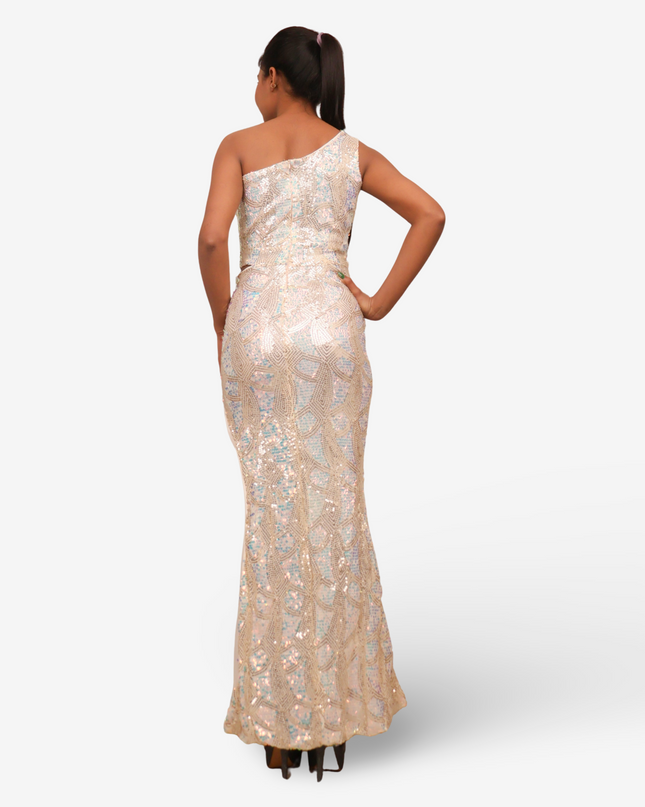 Starry Elegance Cream Sequins Maxi Dress by Shreekama-2