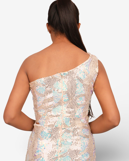 Starry Elegance Cream Sequins Maxi Dress by Shreekama-3