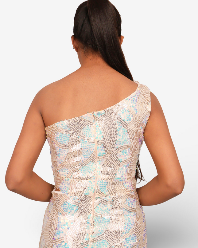Starry Elegance Cream Sequins Maxi Dress by Shreekama-3