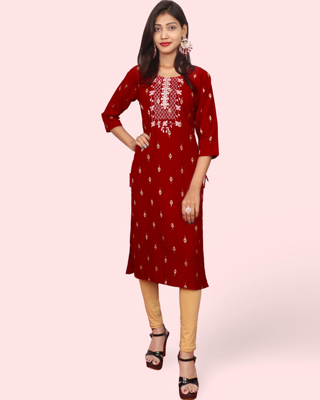 Cotton Kurti with Stunning Embroidered Neck-0