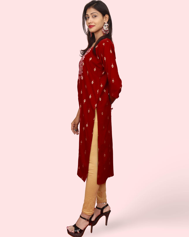 Cotton Kurti with Stunning Embroidered Neck-1