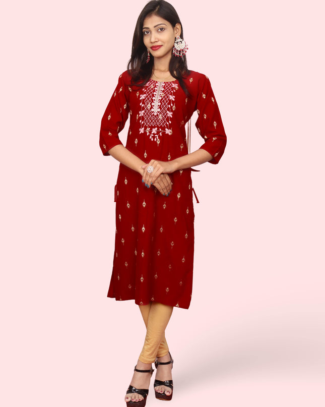 Cotton Kurti with Stunning Embroidered Neck-4