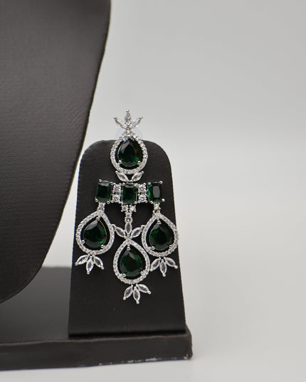 Green Stones Reverse AD Necklace Set with Earings-2