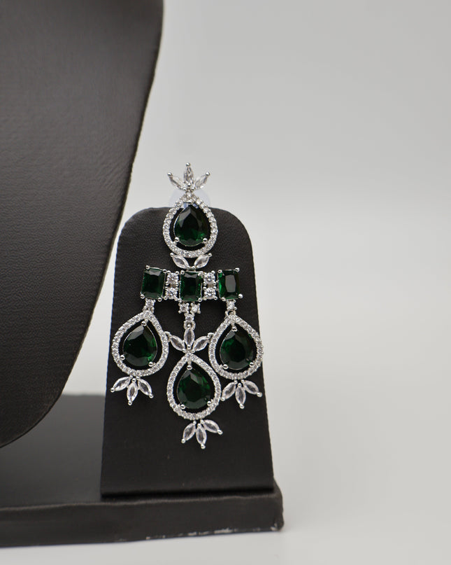 Green Stones Reverse AD Necklace Set with Earings-2