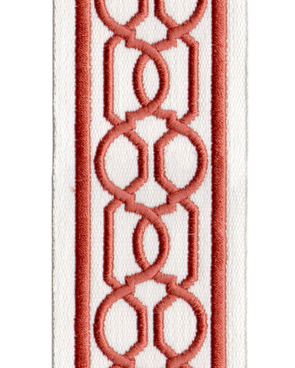 Embroidered Trim | 6cm Wide | Geometric Chain Pattern |  Green, Red, Beige & More | Upholstery, Crafts & Curtains-0