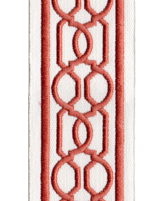 Embroidered Trim | 6cm Wide | Geometric Chain Pattern |  Green, Red, Beige & More | Upholstery, Crafts & Curtains-0
