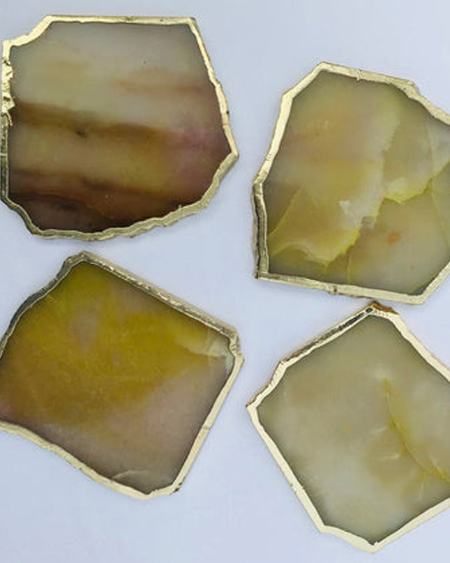 Mustard Agate Aventurine Set of 4 Large Coasters/Personalised Momentos-0
