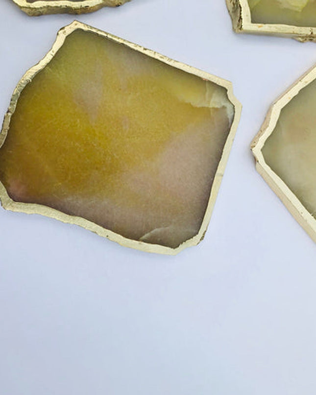 Mustard Agate Aventurine Set of 4 Large Coasters/Personalised Momentos-1