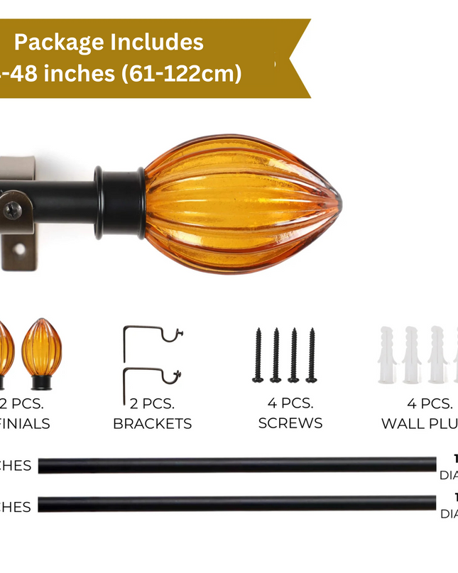 Gold Extendable Curtain Pole | 19mm | Marble Finials | 61-366cm-2