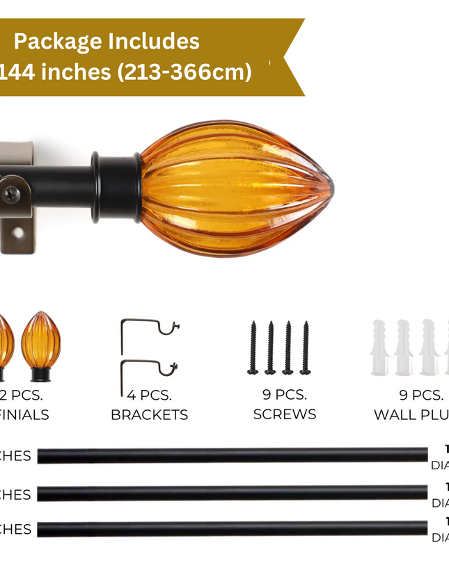 Gold Extendable Curtain Pole | 19mm | Marble Finials | 61-366cm-4