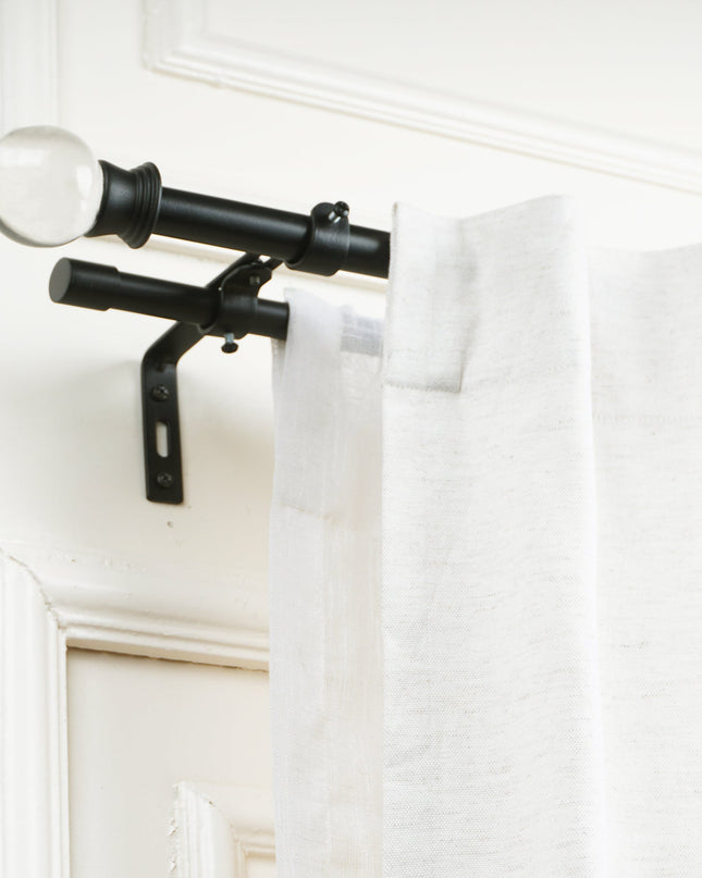 Black Extendable Double Curtain Pole with Elegant Crystal Ball Finials-0