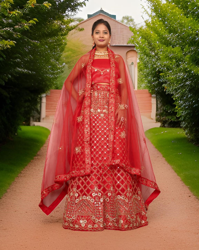 Semi-Stitched Lehenga Embroidery & Zari Thread Work by Shreekama-5