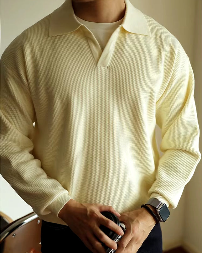 Casual Knitwear Mens Polo Shirt Knitted Long Sleeve Turn-Down Collar Sweater Men Leisure Solid Color Jumper Tops Men'S Sweaters