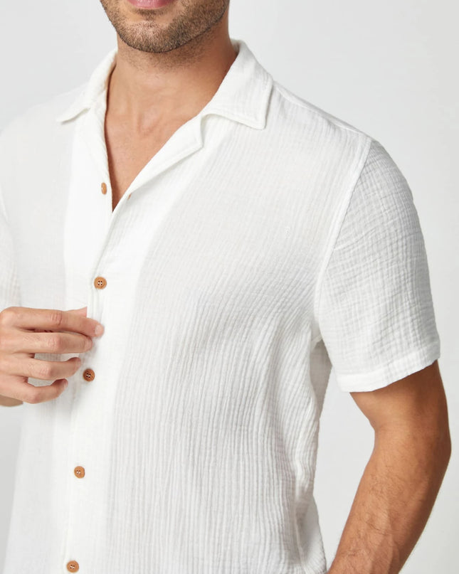 Manfinity Modagents Men Cotton Solid Textured Button Front Shirt