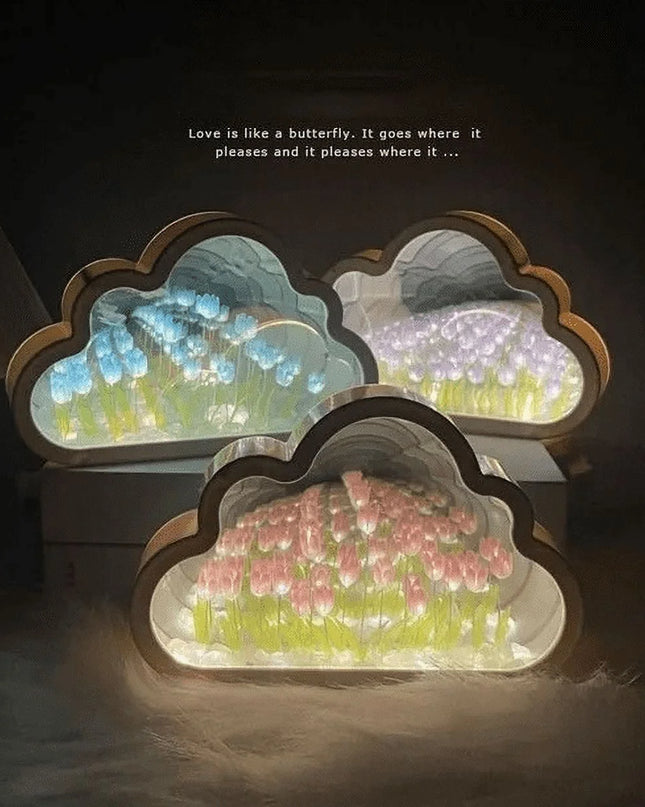 Tulip Lamp Tulip Mirror Night Light,  Tulip Cloud Desk Lamp - LED Living Room Bedside Desktop Ornaments,Night Light for Bedroom (Blue)