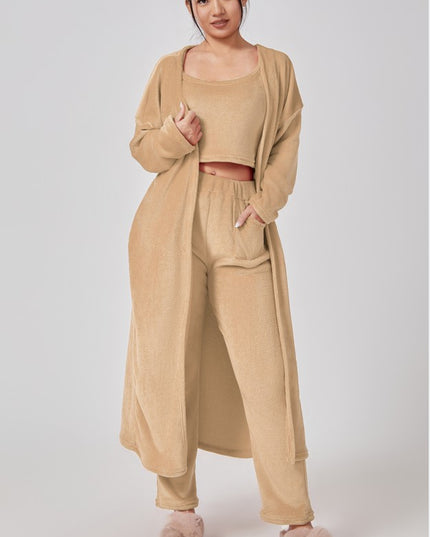 Cozy Pajama Set, 3 Piece Lounge Set, Cute Loungewear, Warm Suit Sets, Matching Set, Lounge Set, 3 Piece Pant Sets, Women Winter Dress