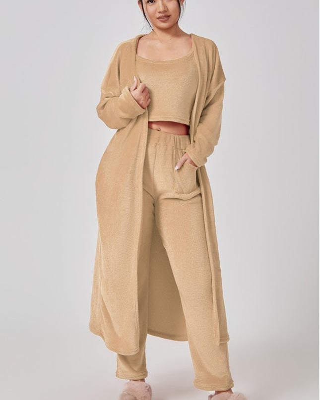 Cozy Pajama Set, 3 Piece Lounge Set, Cute Loungewear, Warm Suit Sets, Matching Set, Lounge Set, 3 Piece Pant Sets, Women Winter Dress
