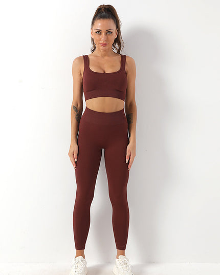 2Pcs Thread Yoga Suit Seamless Bra and Butt Lifting High Waist Leggings Set for Women Sports Fitness Yoga Pants Sportswear Outfits Clothing