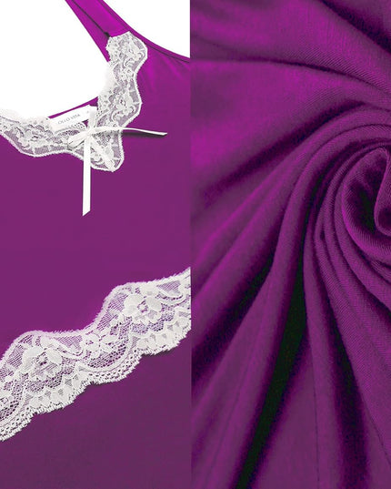 Women'S Loose Full Slips Lace Nightgown Chemise Sleepwear Cotton Jersey Lingerie Purple