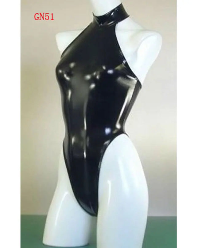 Sexy High Cut Swimsuit High Neck Halter Bodysuit Black One Piece Swimwear Body Suit Latex Catsuit Sexy Night Club Dance Wear