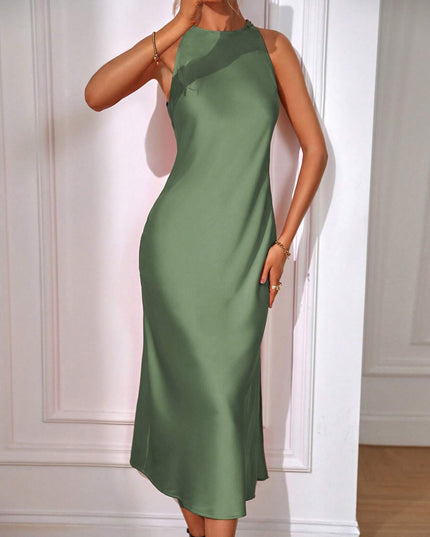 Clasi Solid Split Thigh Dress Maxi Women Outfit Sage Green Dress Elegantsilk Dress Formal