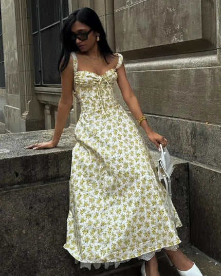 Mingmingxi Elegant Summer Midi Dress 2024 New Arrivals Floral Print Holiday Flare Party Dress Casual Women Dress Wholesale