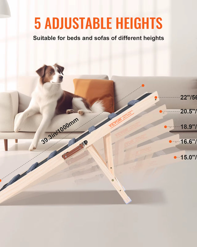 Dog Ramp Folding Ladder Anti-Slip High Adjustable Wooden Pet Ramp Removable for Small Old Dog Climbing Stairs Sofa Car