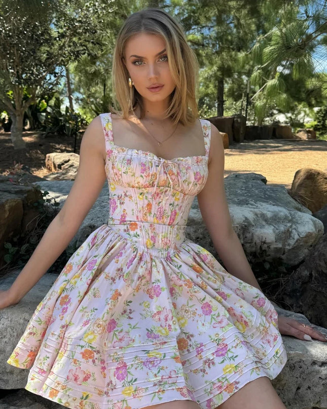 Summer Elegant Party Dresses 2024 New Arrival Floral Print a Line Birthday Dresses Casual Mini Graduation Dress Women