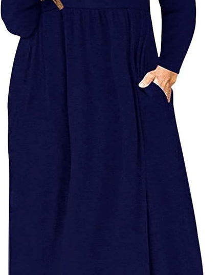 Women'S Plain plus Size Long Sleeve Loose Curvy Long Maxi Dresses with Pocket (24W,Navy Blue)