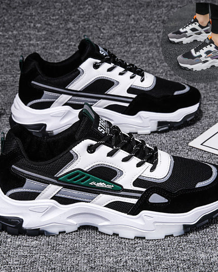 Black White Lace-Up Sneakers Men Outdoor Breathable Csual Mesh Shoes Lightweight Running Sports Shoes