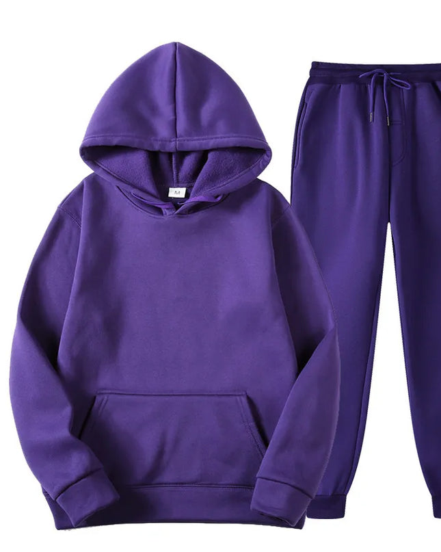 New Men Set Spring Autumn Fashion Mens Tracksuit Cotton Comfortable Two Piece Casual Sportswear Set Male Hoodies + Pants Solid
