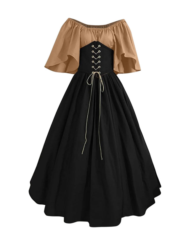 Womens Renaissance Faire Dresses Irish Traditional plus Size Dresses Ruffle over Dress Corset Retro Gown