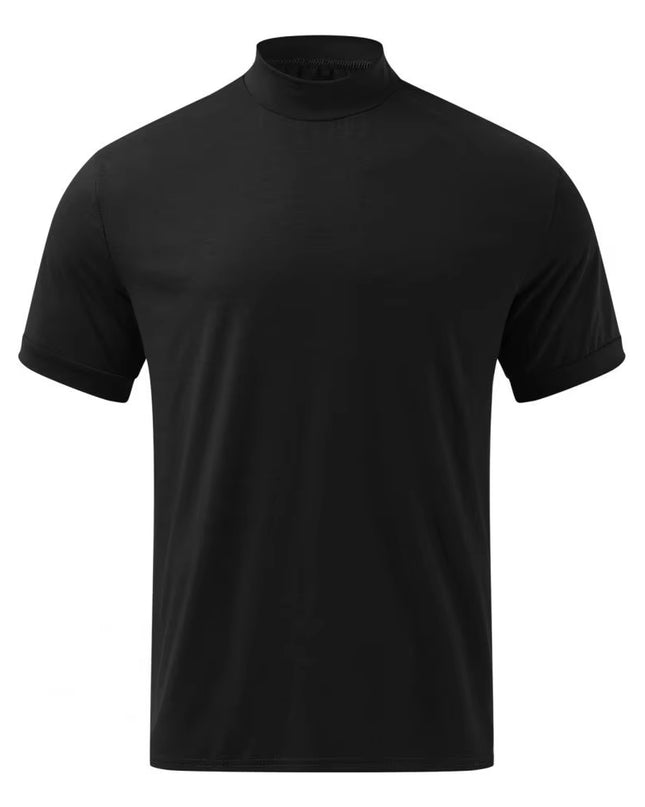 Men T-Shirt Solid Color High Neck Men Top Sweat Absorption Dress-Up Fitness Top Summer Short Sleeve Male Shirt Top for Men