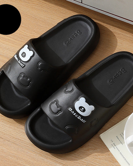 Cute Cartoon Bear Slippers for Women Summer Indoor Thick-Soled Non-Slip Floor Bathroom Home Slippers Men House Shoes
