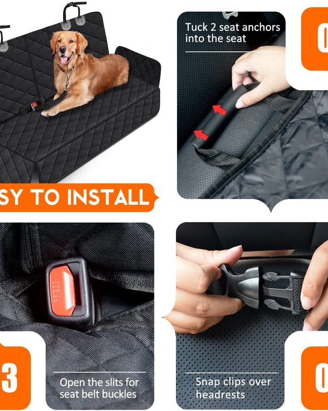 Dog Car Seat Cover, Back Seat Cover for Dogs Pet Car Seat Protector Waterproof Bench Car Seat Cover, Non-Slip Reat Seat Cover Fits Middle Armrest for Most Cars Trucks Suvs - Black