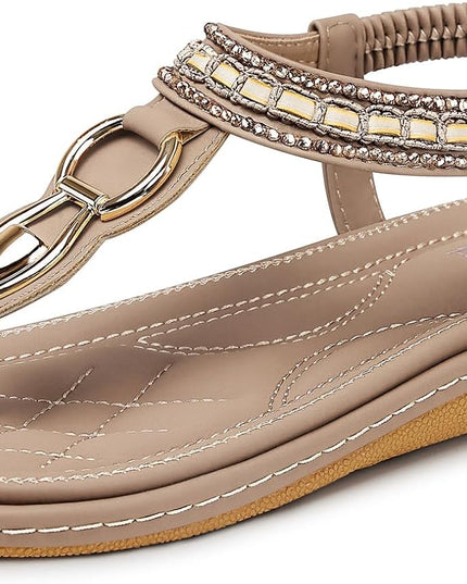 Womens Sandals Dressy Summer: Women Comfortable Walking Flat Bohemian T-Strap Ladies Casual Comfy Sandals