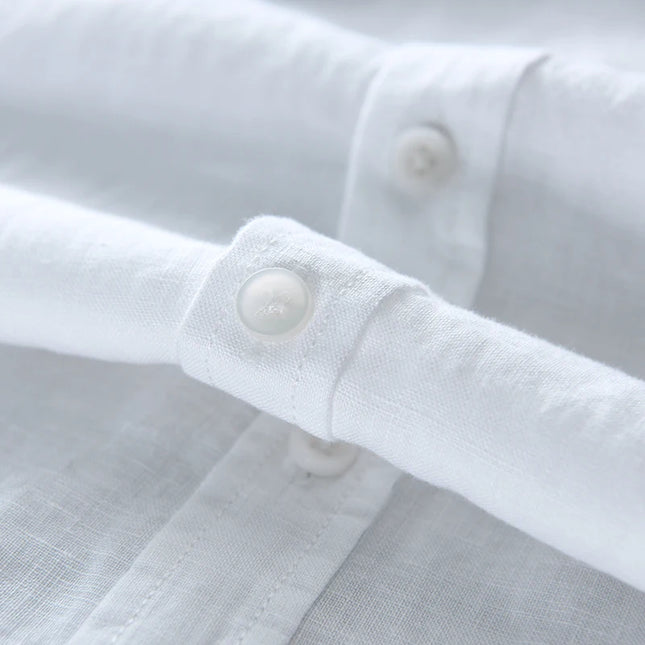 New Designer Italy Style 100% Linen Long-Sleeved Shirt Men Brand Casual 5 Colors Solid White Shirts for Men Top Camisa Chemise
