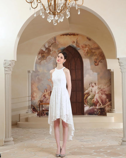 Women Halter Lace Wedding Guest Dress Hi-Lo Cocktail Party Bridesmaid Formal Dresses