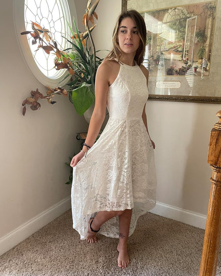 Women Halter Lace Wedding Guest Dress Hi-Lo Cocktail Party Bridesmaid Formal Dresses