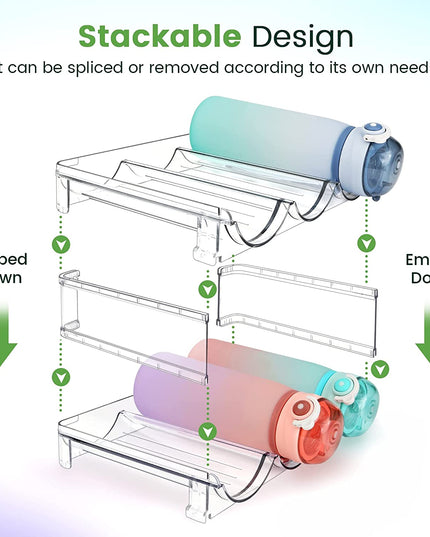 Water Bottle Organizer for Cabinet, Water Bottle Storage Organizer, 2 Packs Water Bottle Storage Rack, Water Bottle Holder for Cabinet, Stackable Water Bottle Storage Rack