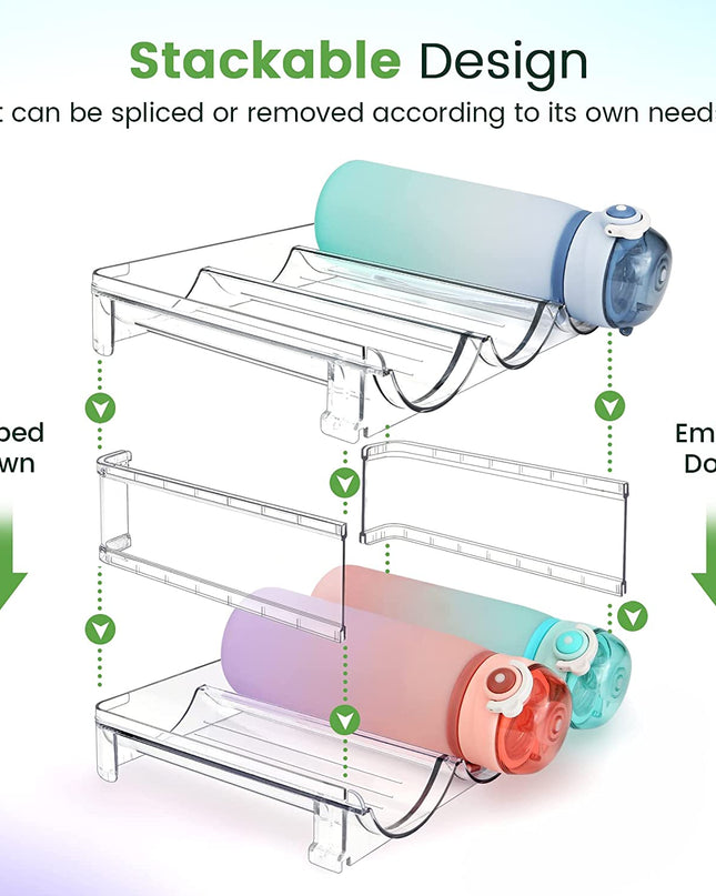 Water Bottle Organizer for Cabinet, Water Bottle Storage Organizer, 2 Packs Water Bottle Storage Rack, Water Bottle Holder for Cabinet, Stackable Water Bottle Storage Rack